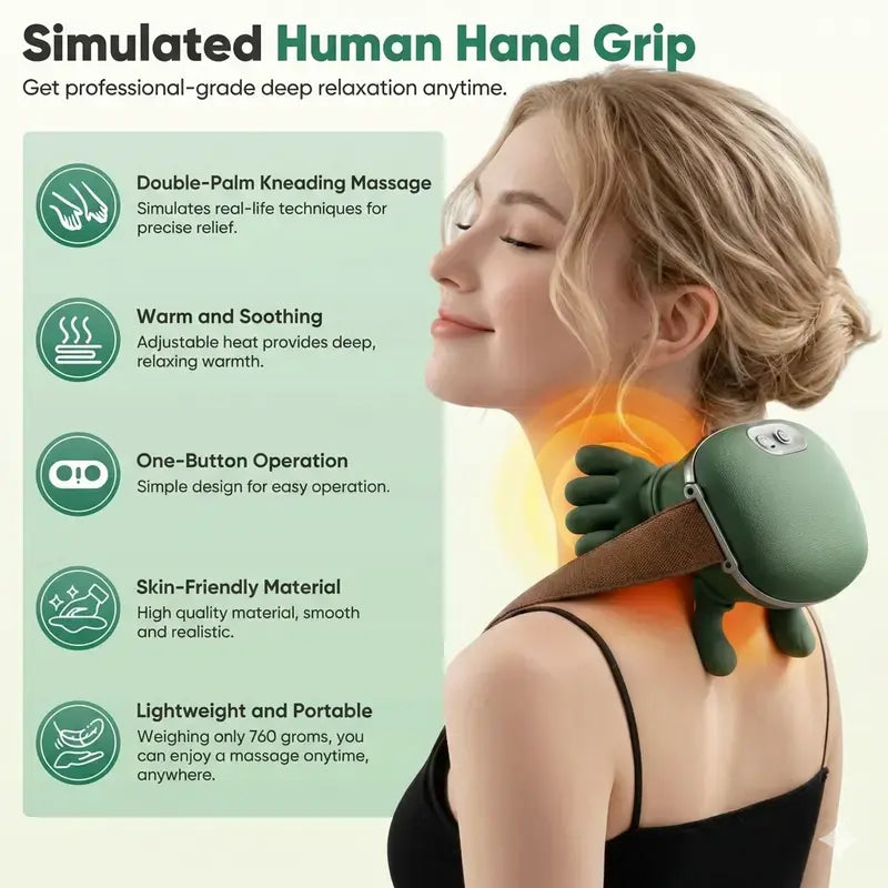 Revolutionary Electric Bionic Hand Massager - 3D Kneading & Heating for Ultimate Neck and Shoulder Relief, Portable & Rechargeable with Adjustable Speed Control