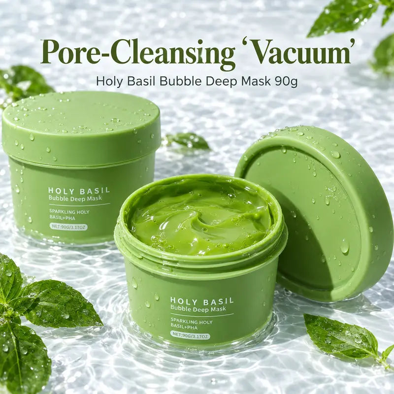 Holy Basil Bubble Deep Mask - Detoxifying Clay Mask with Sparkling Holy Basil & PHA for Pore Cleansing and Blackhead Removal, Korean Wash-Off Treatment for Clearer Skin, 90G