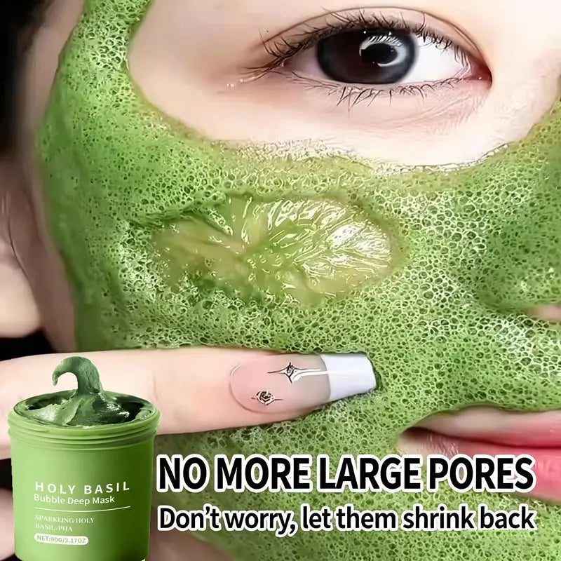 Holy Basil Bubble Deep Mask - Detoxifying Clay Mask with Sparkling Holy Basil & PHA for Pore Cleansing and Blackhead Removal, Korean Wash-Off Treatment for Clearer Skin, 90G