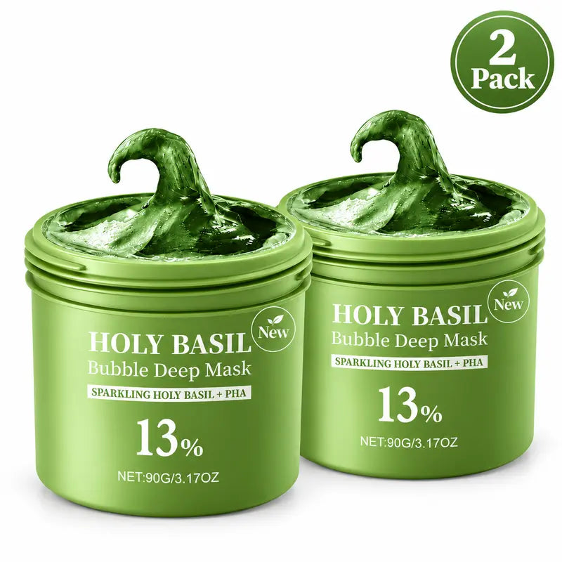 Holy Basil Bubble Deep Mask - Detoxifying Clay Mask with Sparkling Holy Basil & PHA for Pore Cleansing and Blackhead Removal, Korean Wash-Off Treatment for Clearer Skin, 90G