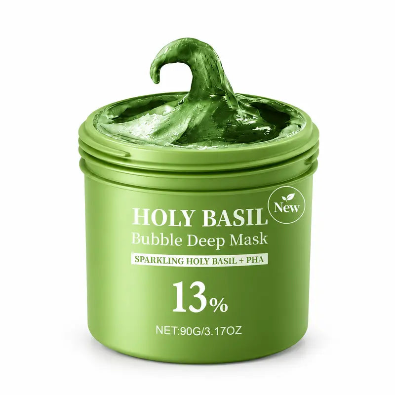 Holy Basil Bubble Deep Mask - Detoxifying Clay Mask with Sparkling Holy Basil & PHA for Pore Cleansing and Blackhead Removal, Korean Wash-Off Treatment for Clearer Skin, 90G