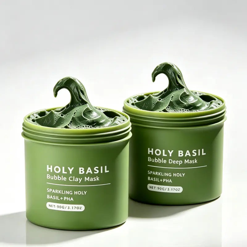 Holy Basil Bubble Deep Mask - Detoxifying Clay Mask with Sparkling Holy Basil & PHA for Pore Cleansing and Blackhead Removal, Korean Wash-Off Treatment for Clearer Skin, 90G
