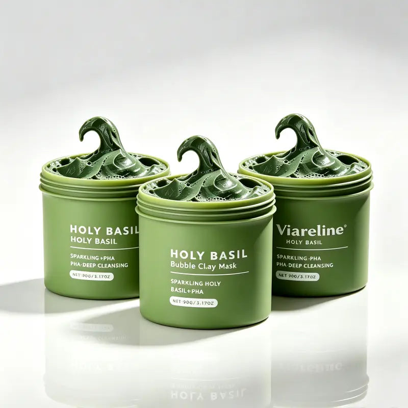 Holy Basil Bubble Deep Mask - Detoxifying Clay Mask with Sparkling Holy Basil & PHA for Pore Cleansing and Blackhead Removal, Korean Wash-Off Treatment for Clearer Skin, 90G