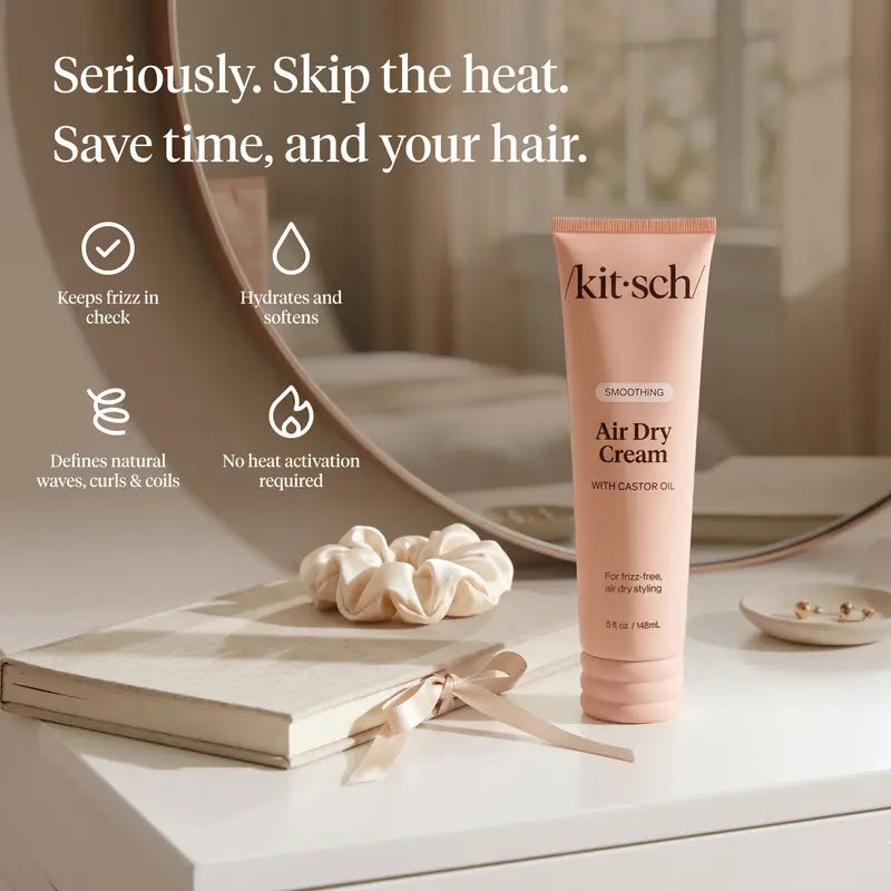 Kitsch Smoothing Air Dry Cream with Castor Oil - Vegan & Cruelty-Free Formula for Frizz-Free Styling - 5 Fl Oz / 148 Ml
