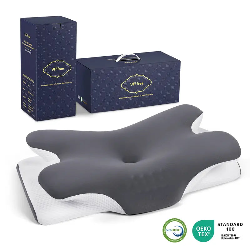 Vipfree Pro 2.0 Cooling Memory Neck Pillow, Adjustable Ergonomic Memory Foam Neck Pillows, Cervical Support