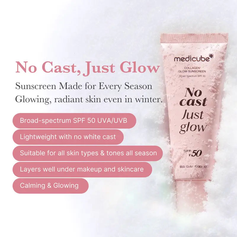 [Medicube] No Cast Just Glow Collagen Sunscreen | SPF 50 Broad Spectrum Face Sunscreen | Lightweight, Non-Sticky, Hydrating Formula | No White Cast or Residue | Peptide, Cica for Soothing & Natural Glow