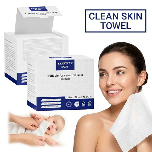 Ultra-Soft Disposable Clean Face Towels - Hypoallergenic Plant Fiber Washcloths, 50 Sheets/Box, Non-Toxic & Durable for Sensitive Skin
