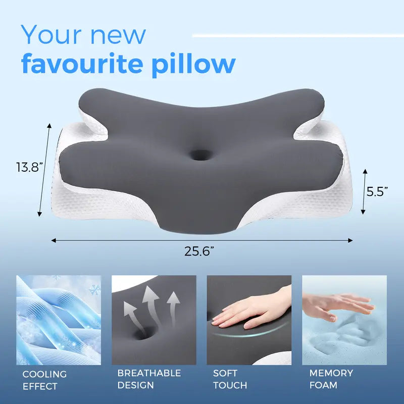 Vipfree Pro 2.0 Cooling Memory Neck Pillow, Adjustable Ergonomic Memory Foam Neck Pillows, Cervical Support