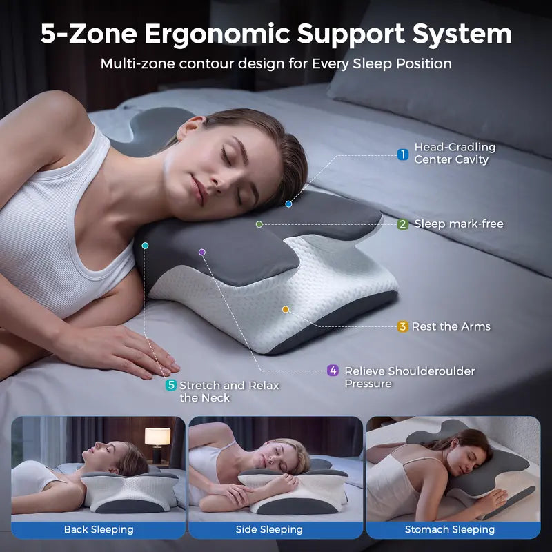 Vipfree Pro 2.0 Cooling Memory Neck Pillow, Adjustable Ergonomic Memory Foam Neck Pillows, Cervical Support